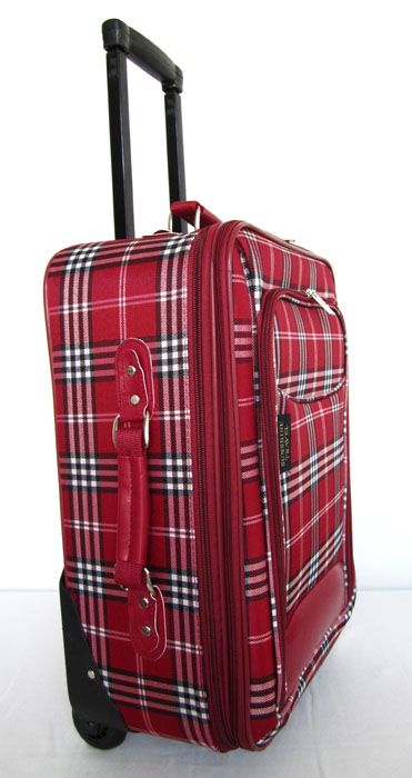 Piece Luggage Set Travel Bag Rolling Wheel Red Plaid  