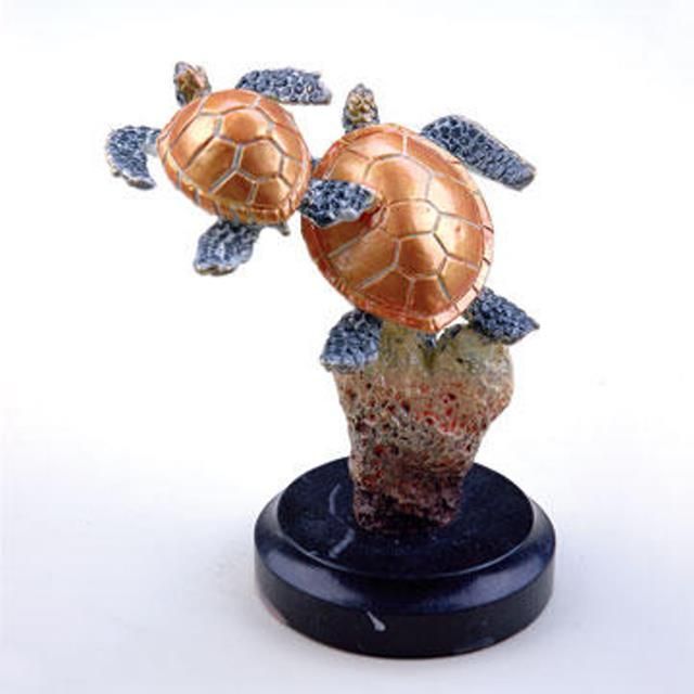 Imperial Sea Turtle Duo Sculpture small Brass Statue  