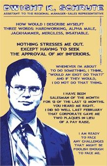 TV POSTER ~ THE OFFICE USA DWIGHT SCHRUTE DESCRIBE SELF  