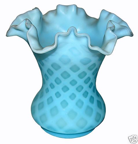 Fenton Blue Satin Diamond Optic #1758 Flared Vase  