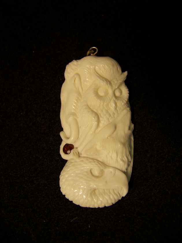 Carved Ox Bone Mammoth Owl Wolf Eagle Totem Pendant  