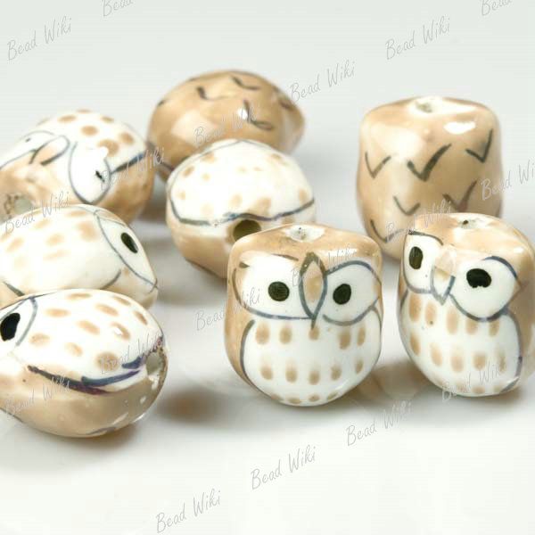 10 Yellow Animal Owl Charm Ceramic Porcelain Bead PB010  