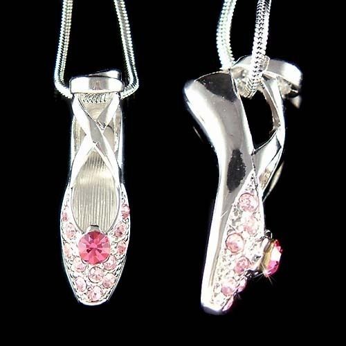   Crystal ~Pink BALLERINA Ballet Dance Shoes Slippers Pendant Necklace