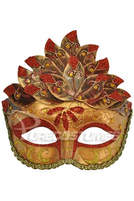 Colombina Leaf Venetian Halloween Mardi Gras Mask (Red)  
