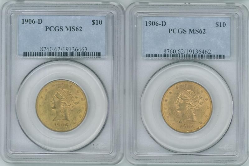 1906 D $10 Eagle Liberty Head Gold Coins Pcgs MS62  