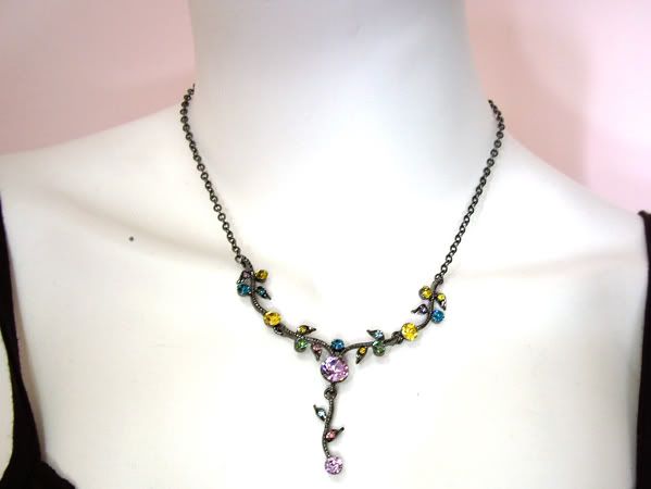 Dark Amethyst Color Crystal U Necklace Earrings Set  
