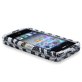 Black Zebra Bling Diamond Case +Privacy Pro+Pen For iPhone 4 s 4s 4G 