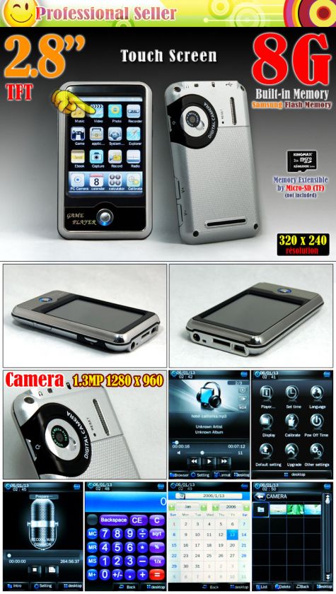 8GB  MP4 MP5 Camera FM PMP Touch Screen Radio H  